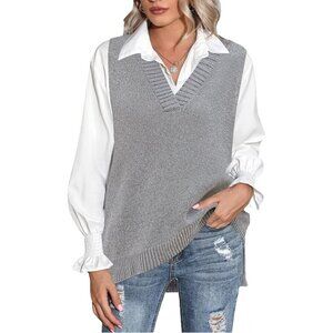 Women Sweater Vest Knitted V Neck Oversized Sleeveless Pullover for Fall